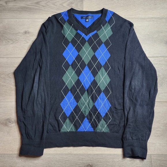 Tommy Hilfiger Other - Tommy Hilfiger Argyle V Neck Long Sleeve Black Sweater Large
